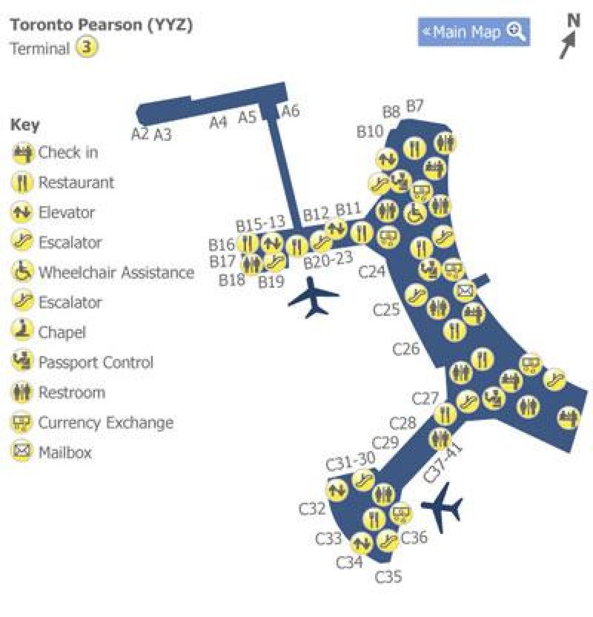 Χάρτης του Τορόντο Pearson airport terminal 3