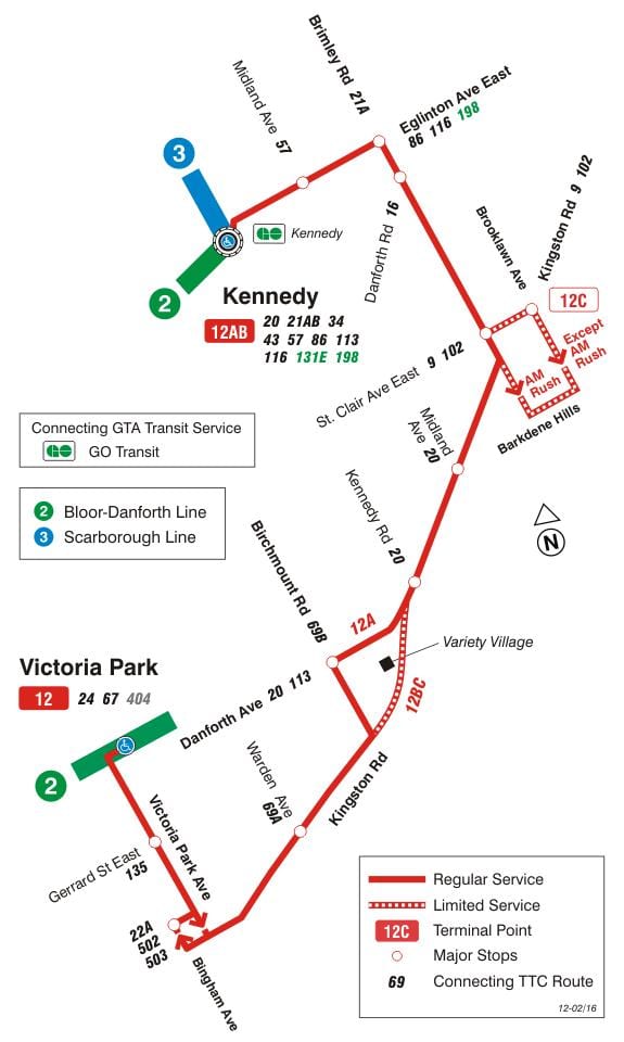 Χάρτης της TTC 12 Kingston Rd δρομολόγιο Τορόντο