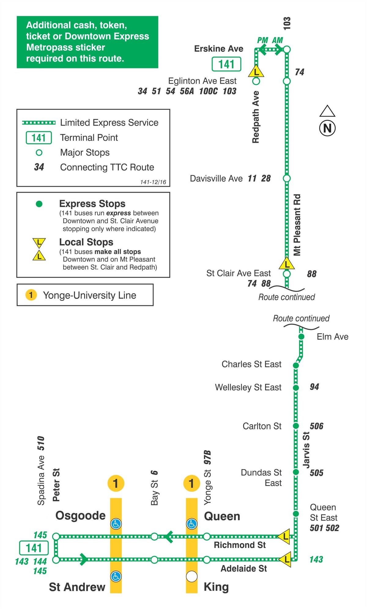 Χάρτης της TTC 141 Downtown / Mt Pleasant Express δρομολόγιο Τορόντο