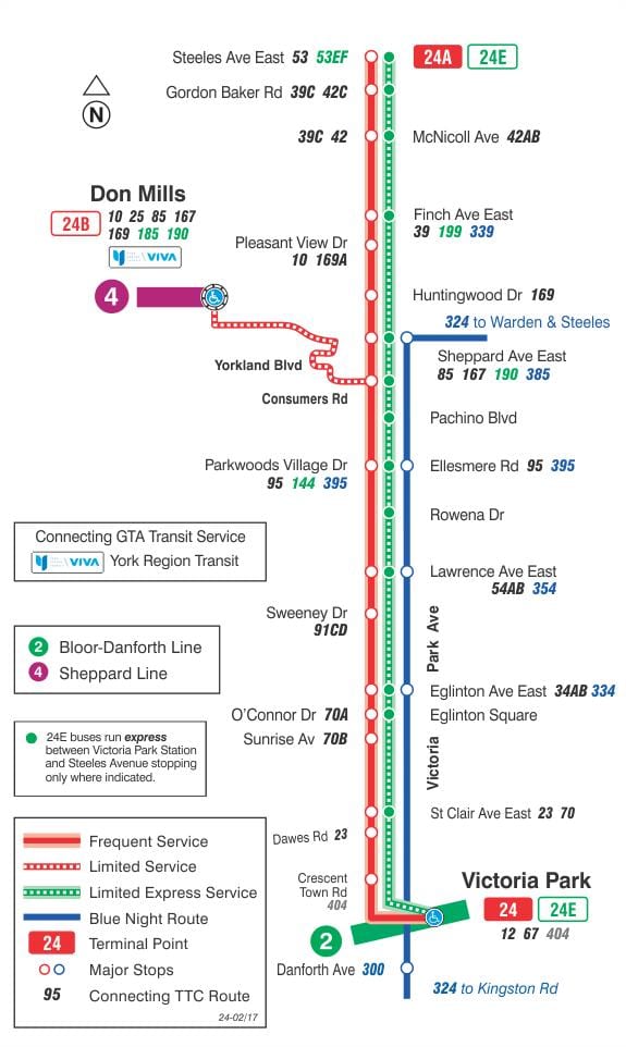 Χάρτης της TTC 24 Victoria Park δρομολόγιο Τορόντο