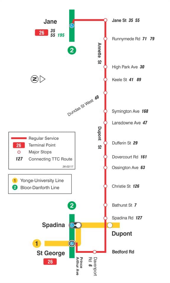 Χάρτης της TTC 26 Dupont δρομολόγιο Τορόντο