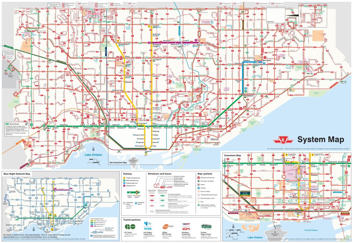 Χάρτης της TTC δρομολόγια λεωφορείων