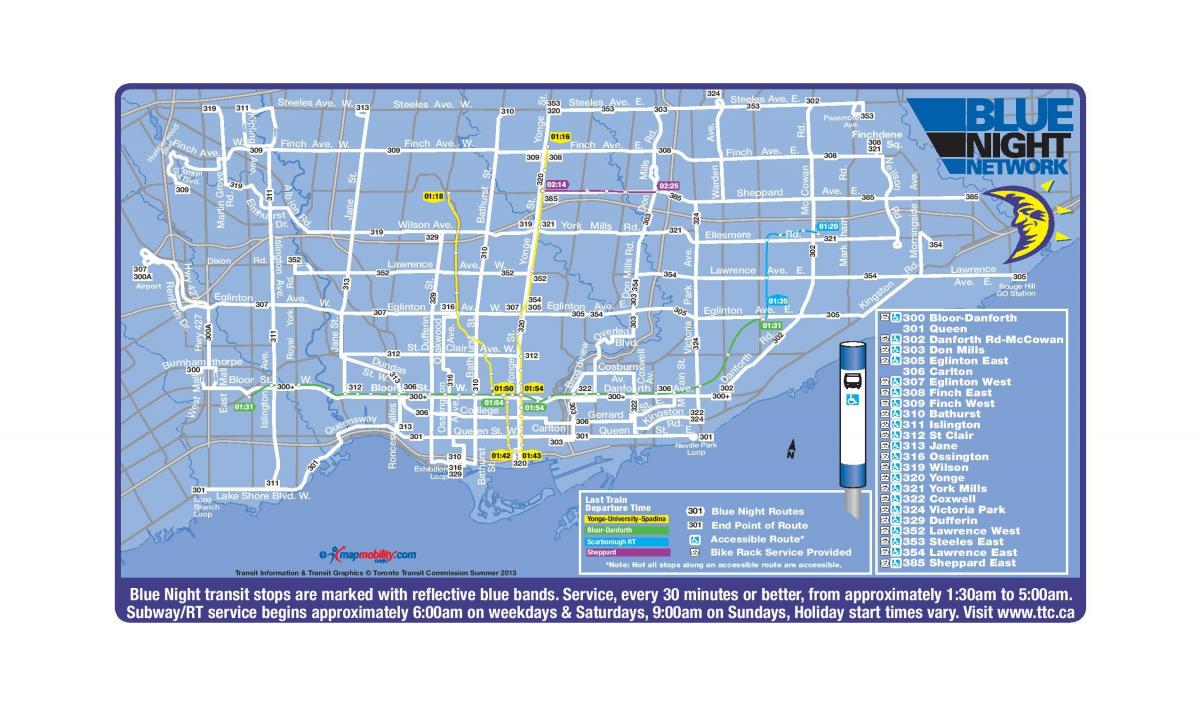 Χάρτης της TTC μπλε το βράδυ δικτύου