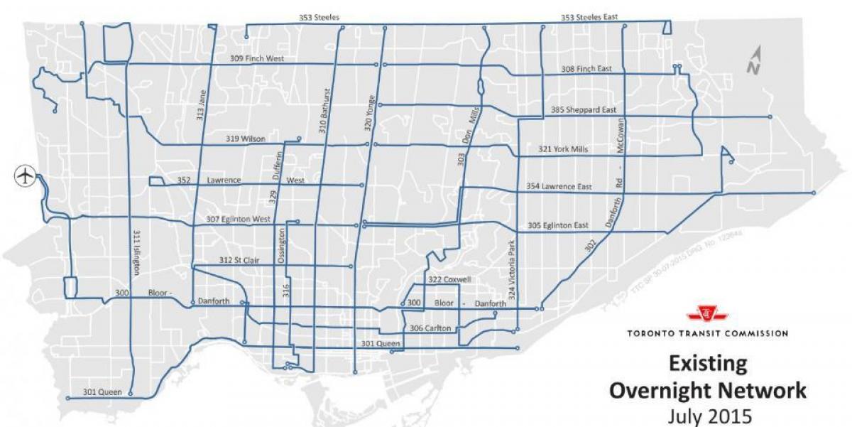 Χάρτης της TTC νύχτα δικτύου λεωφορείων