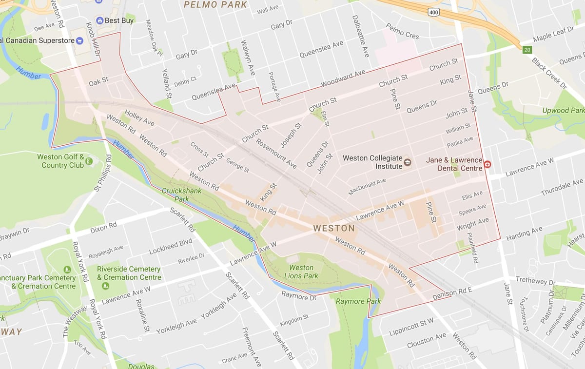 Χάρτης της Weston γειτονιά Τορόντο