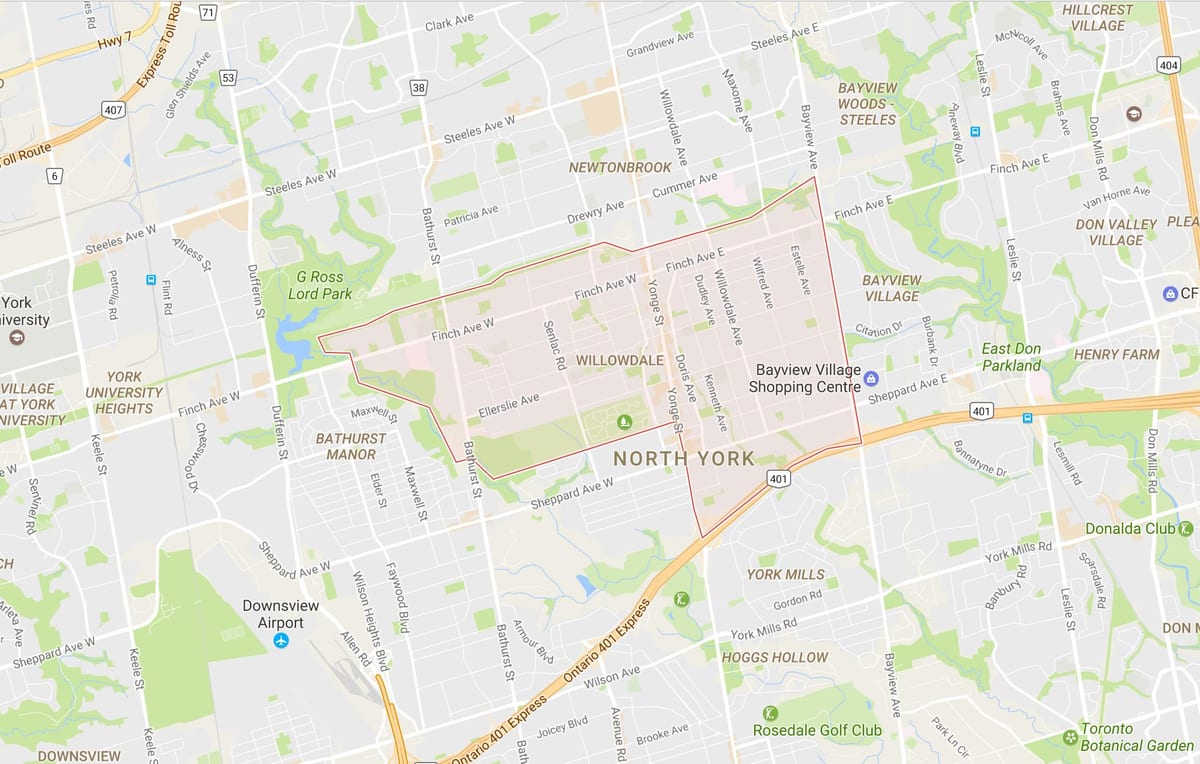 Χάρτης της Willowdale γειτονιά Τορόντο