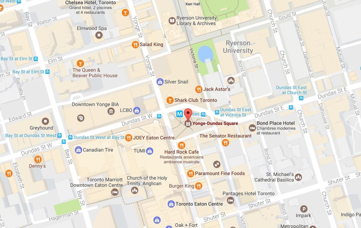 Χάρτης της Yonge-Dundas Square Τορόντο