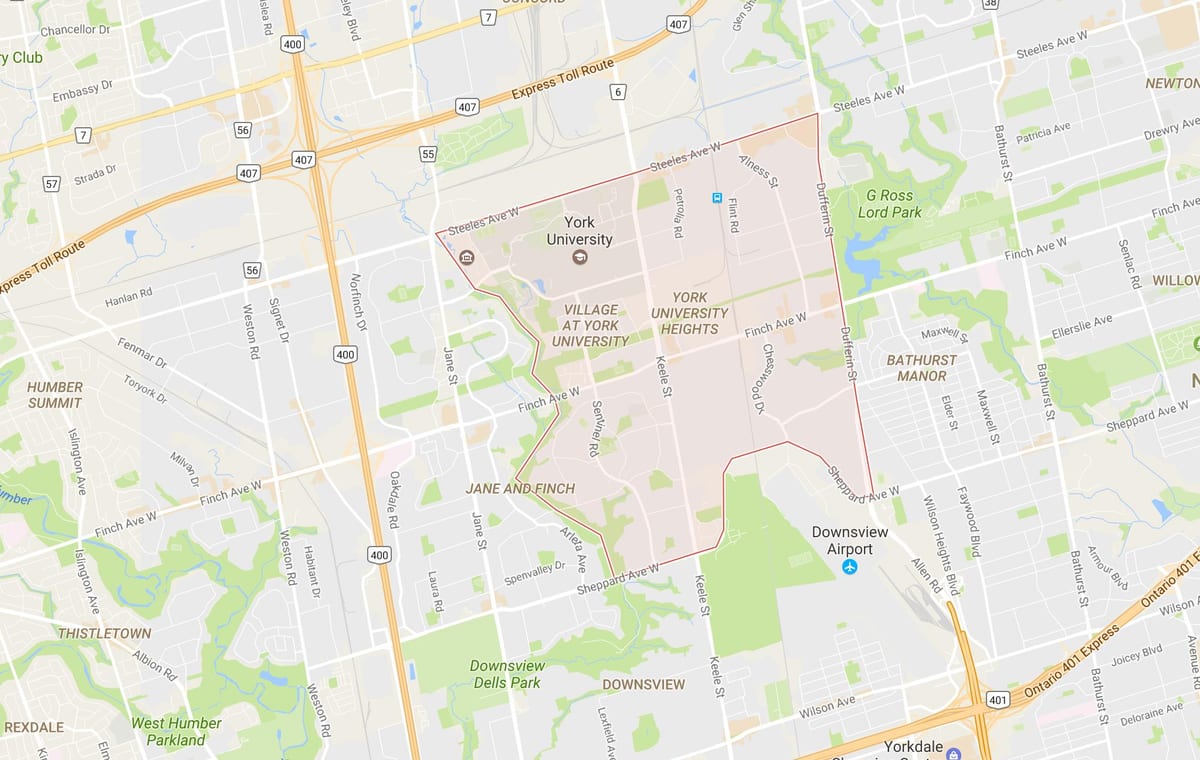 Χάρτης του York University Heights γειτονιά Τορόντο