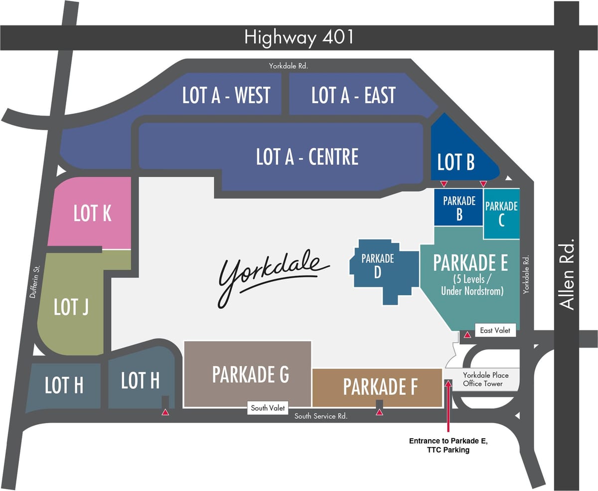 Χάρτης της Yorkdale Shopping Centre στάθμευσης