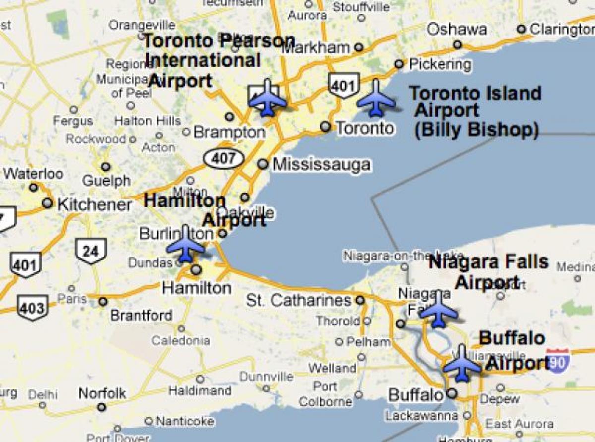 Χάρτης της Αεροδρόμια πλησίον της πόλης Toronto