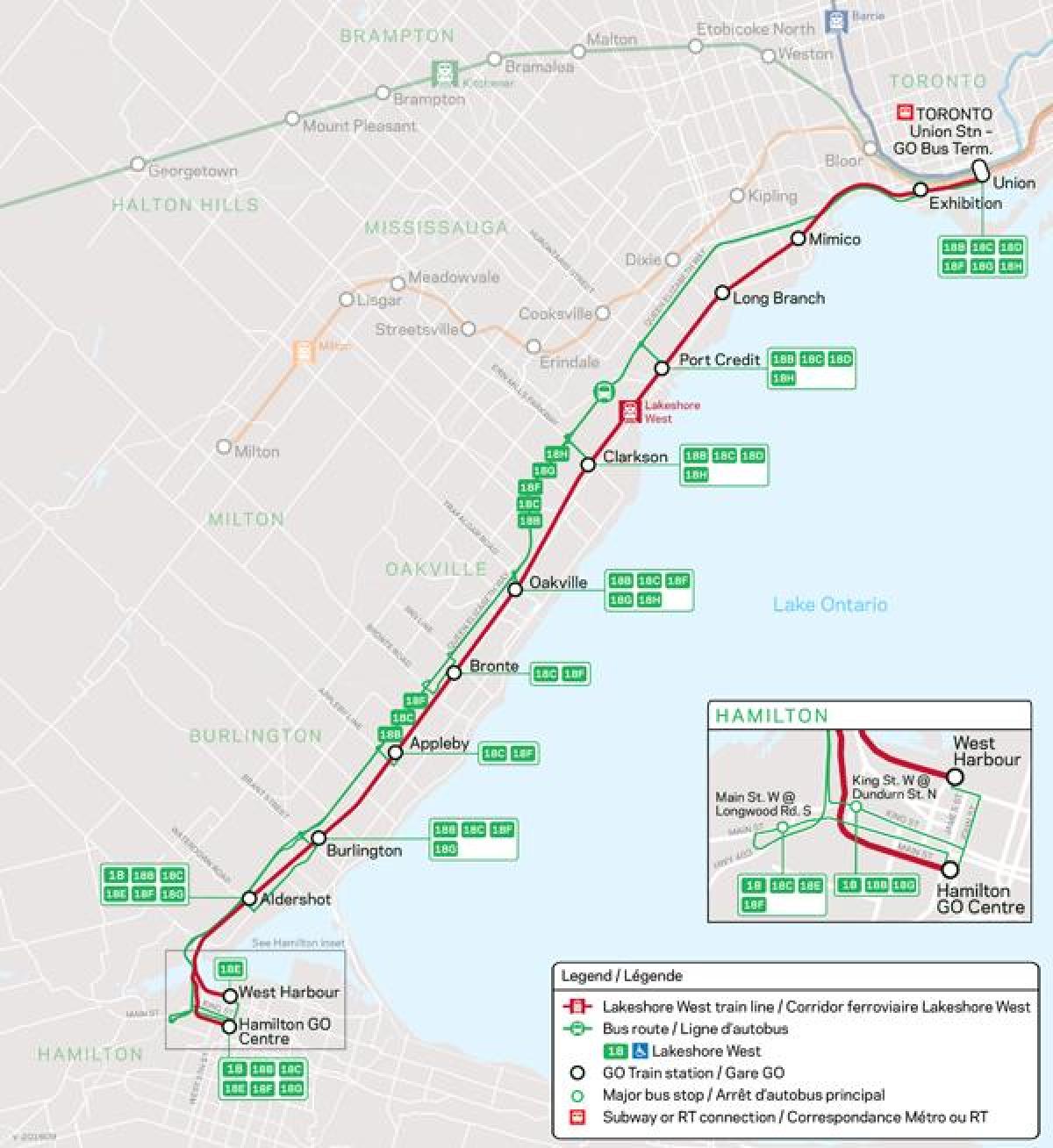 Χάρτης της γραμμής West Lakeshore Go Transit
