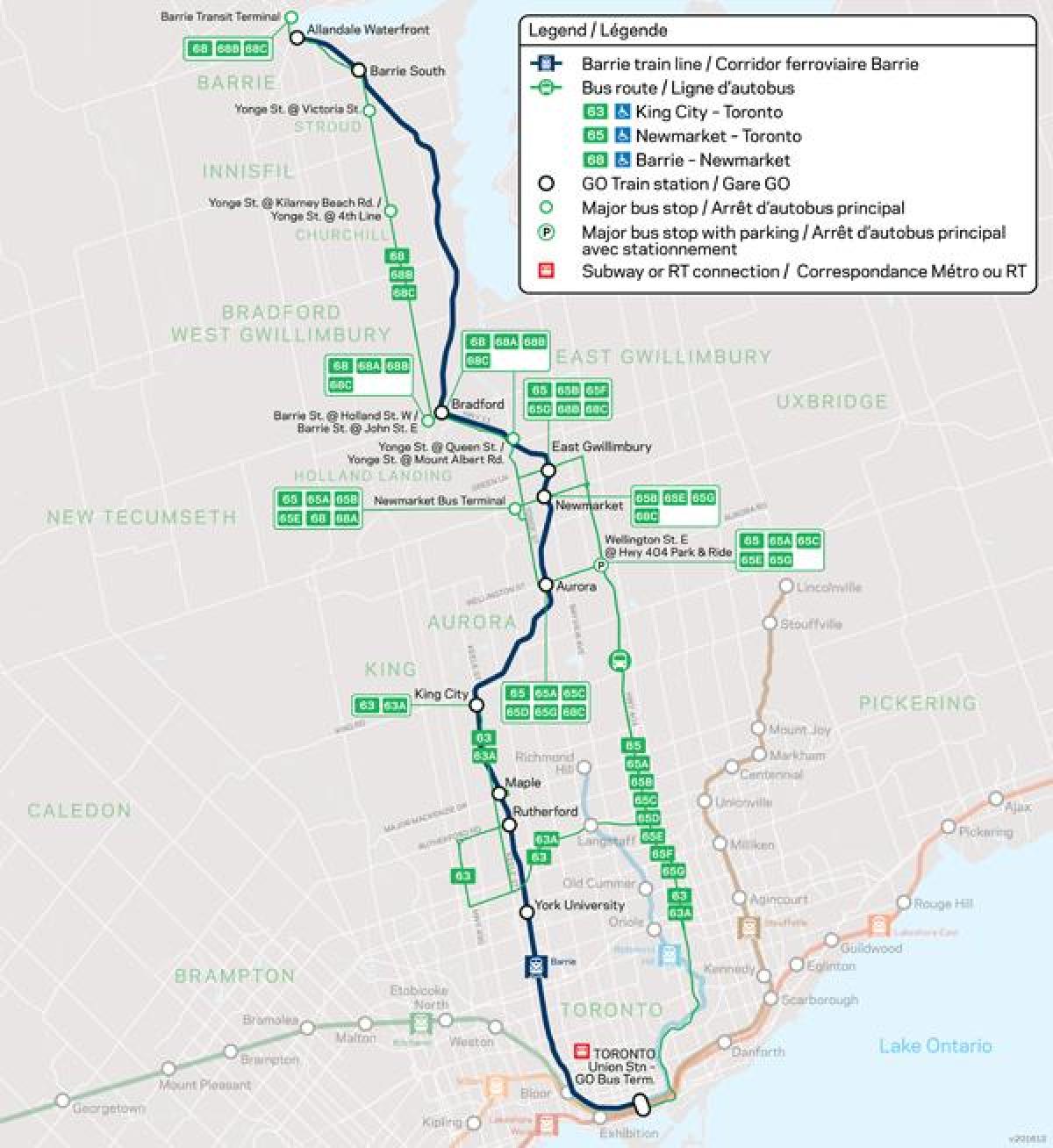 Χάρτης της γραμμής Barrie Go Transit