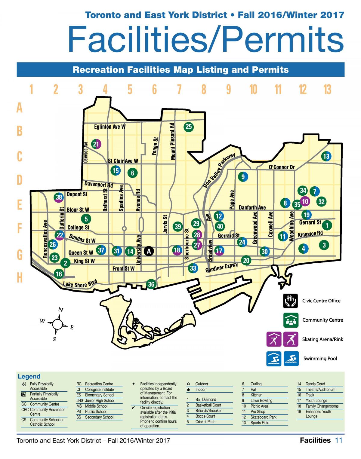 Χάρτης της εγκαταστάσεις αναψυχής του Τορόντο
