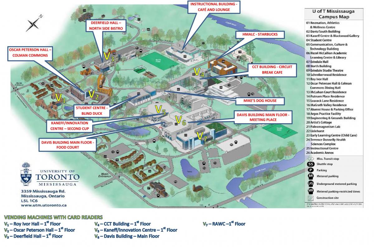 Χάρτης από το πανεπιστήμιο του Τορόντο Mississauga campus υπηρεσίες τροφίμων