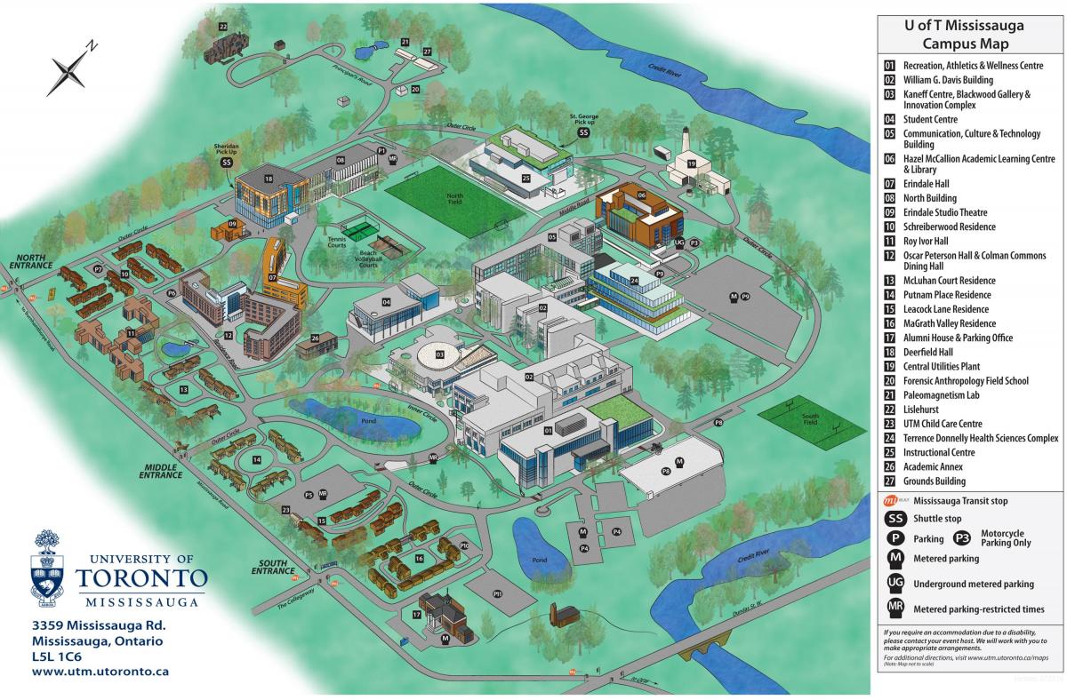 Χάρτης από το πανεπιστήμιο του Τορόντο Mississauga πανεπιστημιούπολη