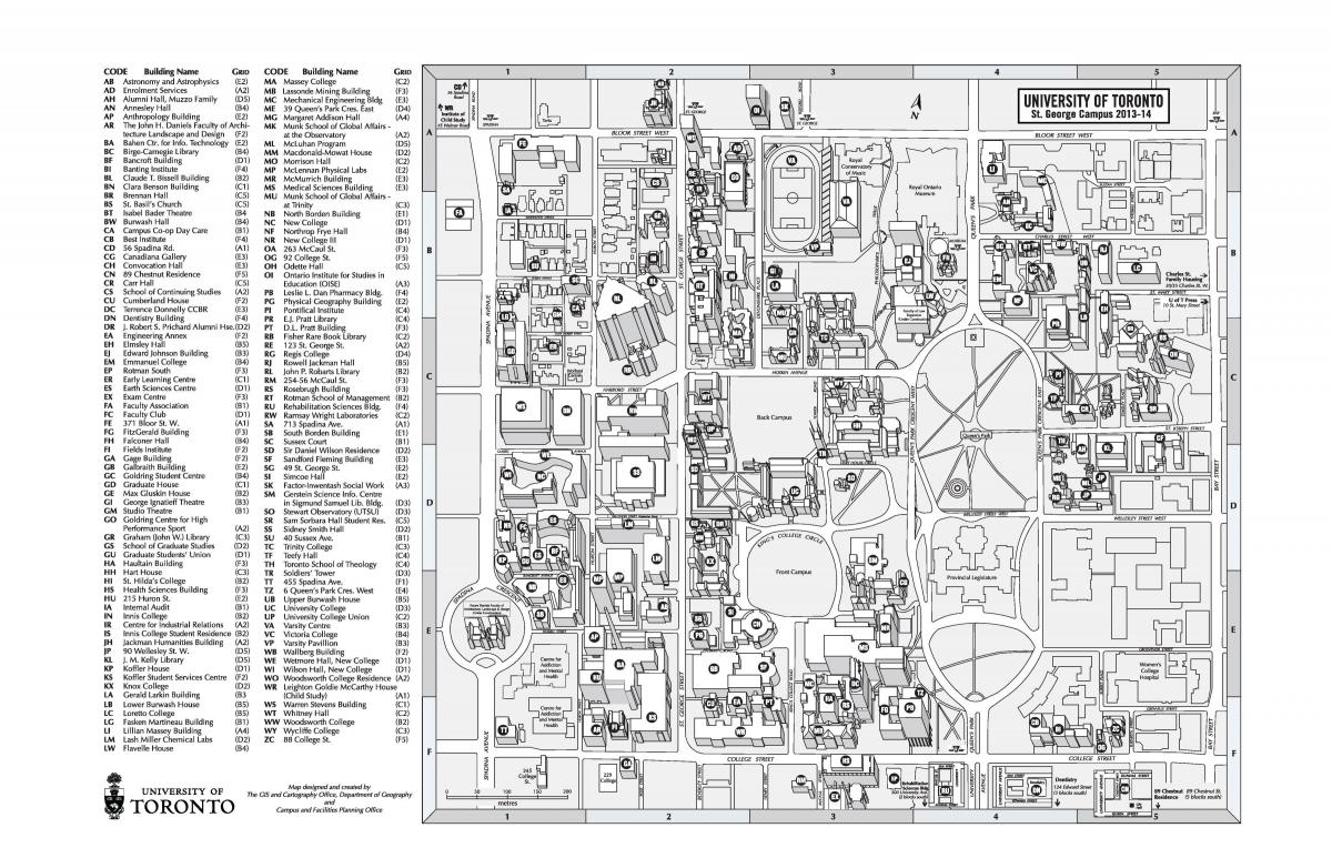 Χάρτης του πανεπιστημίου του Τορόντο St Georges πανεπιστημιούπολη