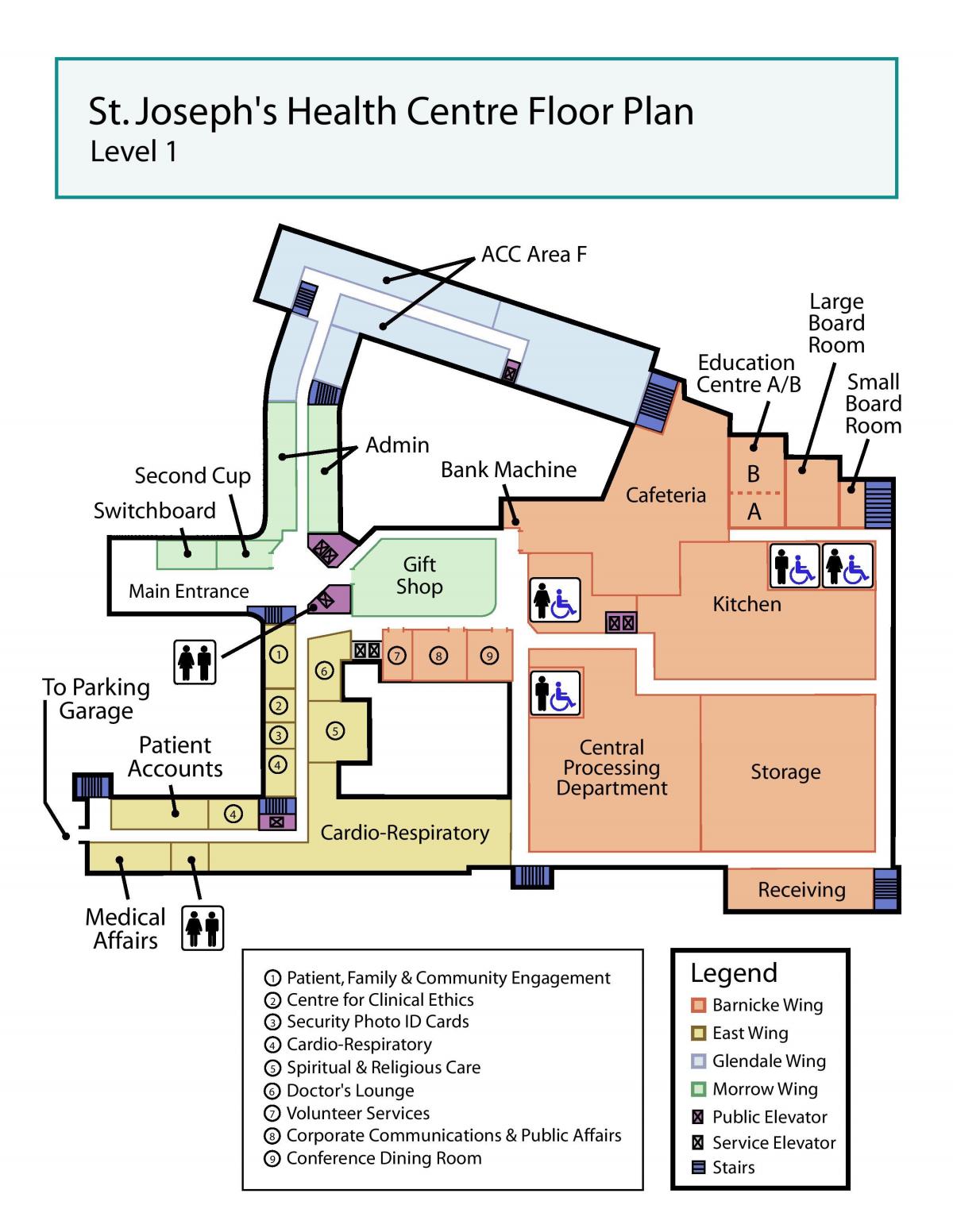Χάρτης του Αγίου Ιωσήφ κέντρο Υγείας του Τορόντο επίπεδο 1