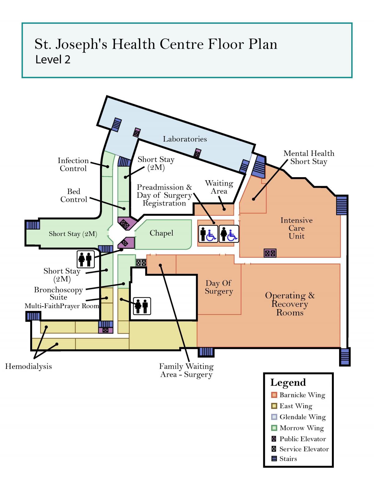 Χάρτης του Αγίου Ιωσήφ κέντρο Υγείας του Τορόντο επίπεδο 2