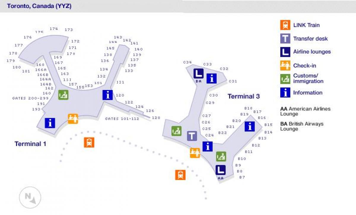 Χάρτης της Toronto airport πύλες