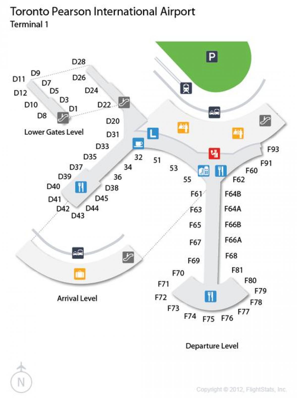 Χάρτης του Τορόντο Pearson αεροδρόμιο άφιξης και αναχώρησης επίπεδο