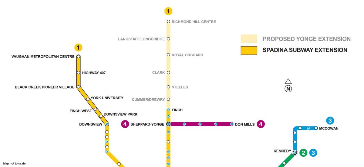 Χάρτης του Τορόντο επέκταση του μετρό