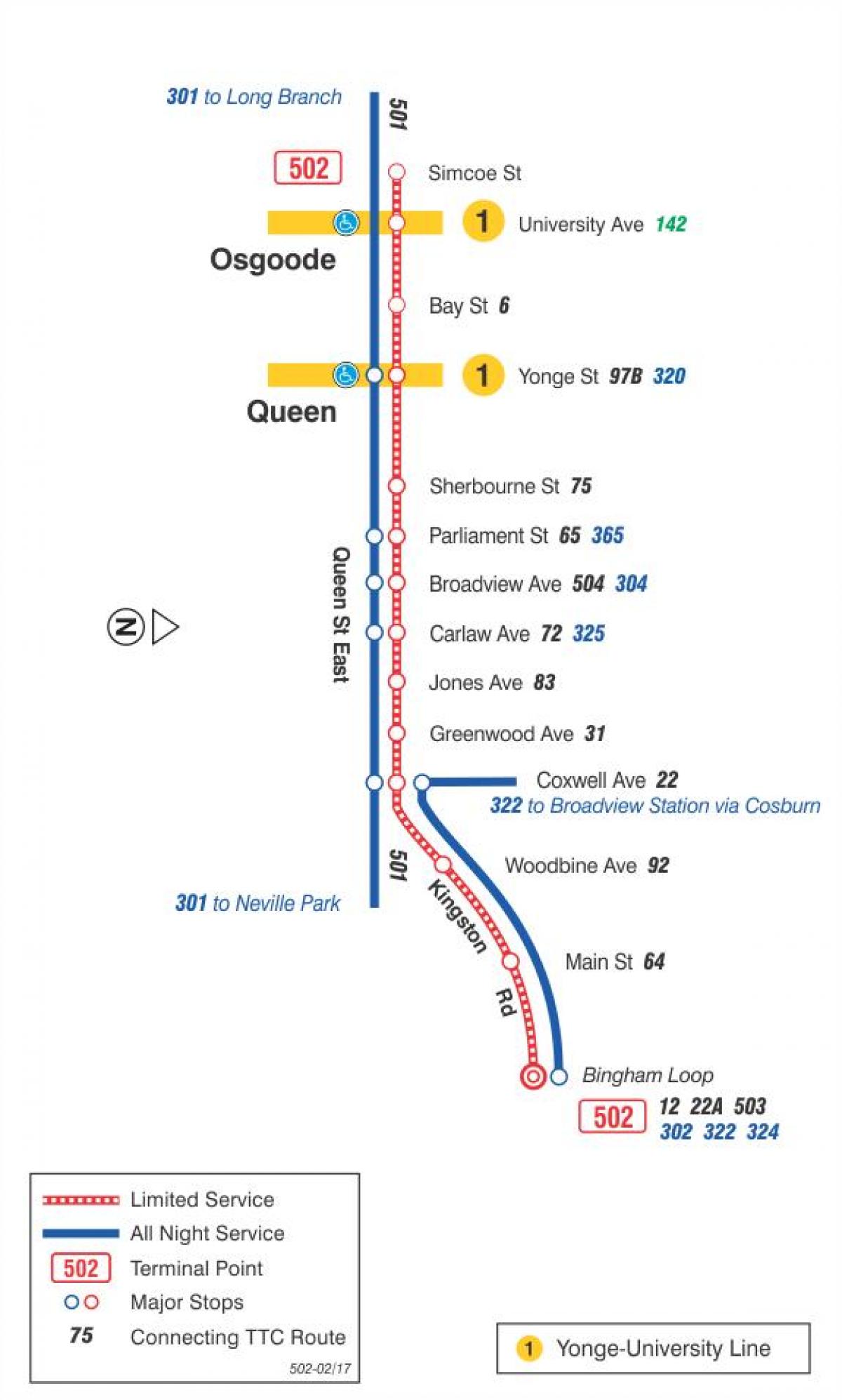 Χάρτης του τραμ γραμμή 502 Downtowner