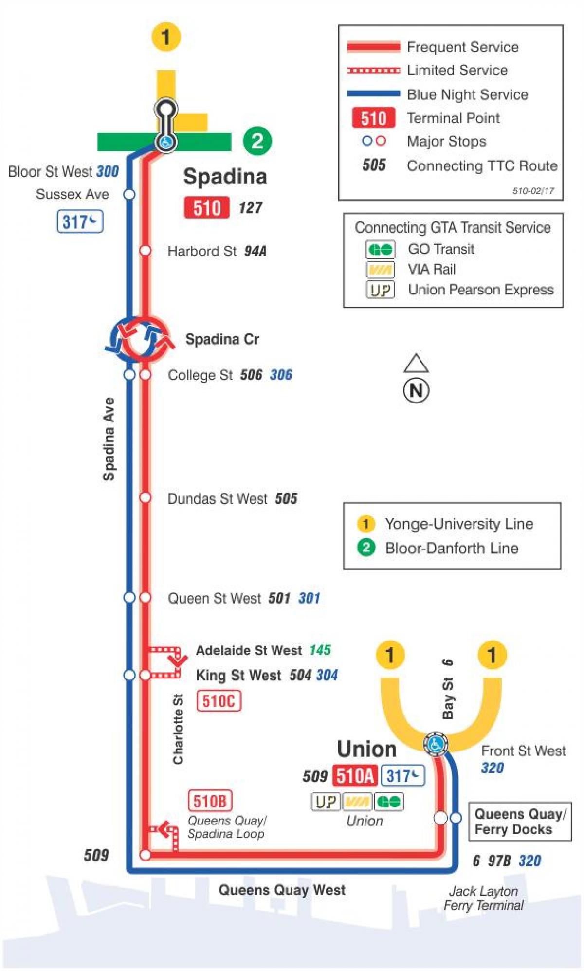 Χάρτης του τραμ γραμμή 510 Spadina