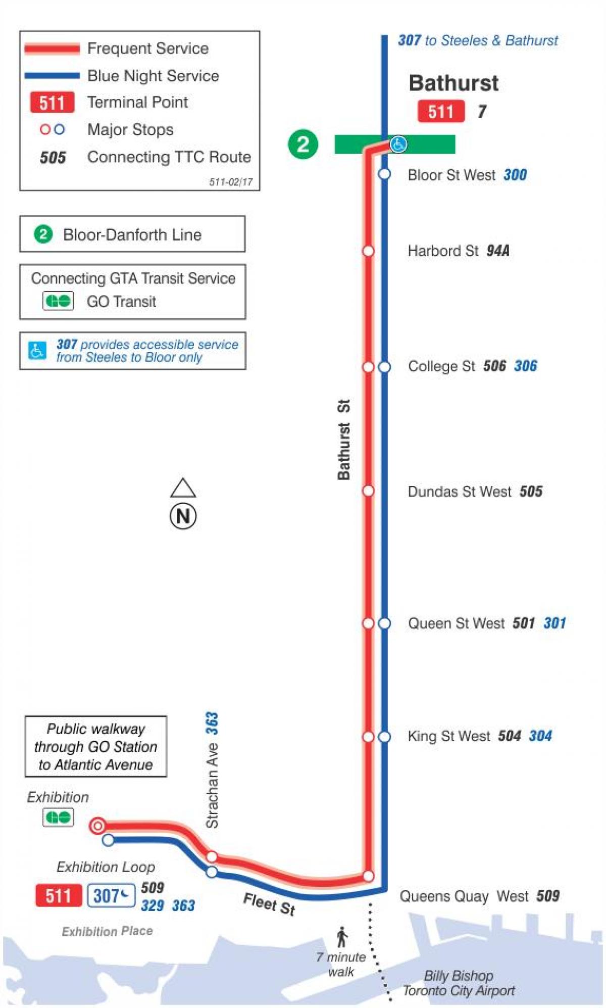 Χάρτης του τραμ γραμμή 511 Bathurst