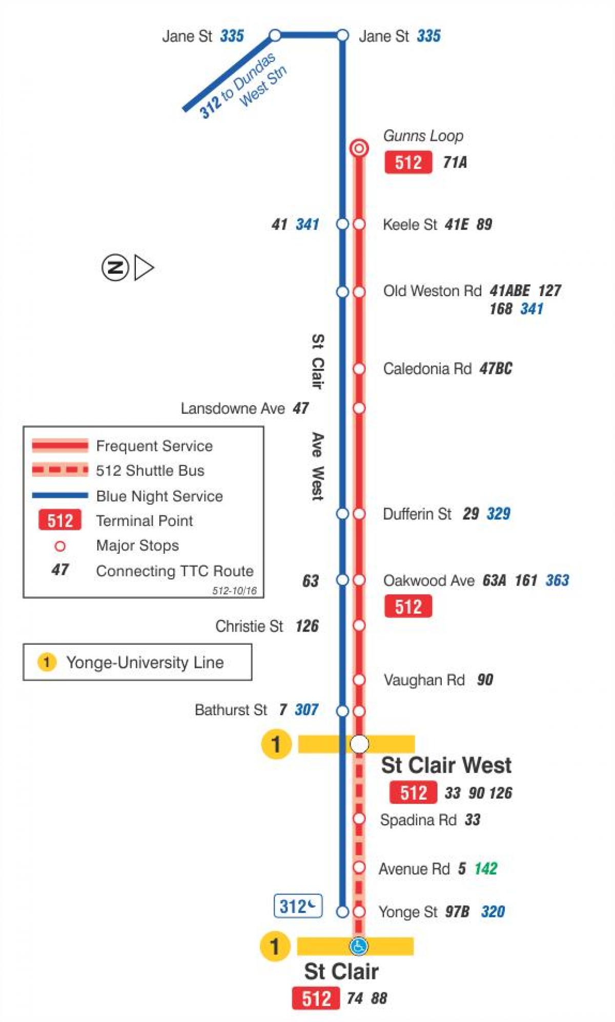Χάρτης του τραμ γραμμή 512 St. Clair