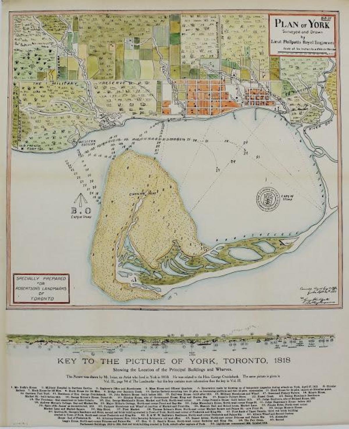 Χάρτης της Υόρκης στο Τορόντο 1787-1884 καρτουνίστικο έκδοση