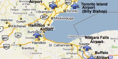 Χάρτης της Αεροδρόμια πλησίον της πόλης Toronto