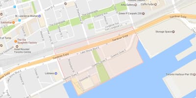 Χάρτης του Ανατολικού Bayfront γειτονιά Τορόντο