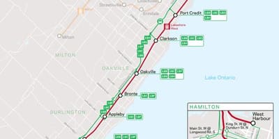 Χάρτης της γραμμής West Lakeshore Go Transit