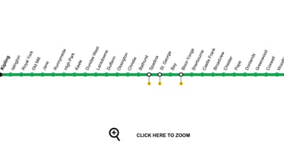 Χάρτης του Τορόντο μετρό γραμμή 2 Bloor-Danforth