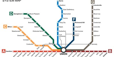 Χάρτης του Τορόντο τρένα Go Transit