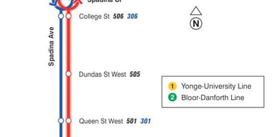Χάρτης του τραμ γραμμή 510 Spadina