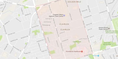 Χάρτης της Clairlea γειτονιά Τορόντο