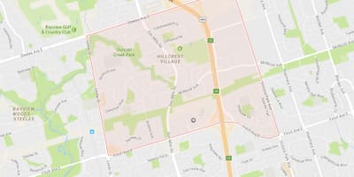Χάρτης της Hillcrest Χωριό γειτονιά Τορόντο