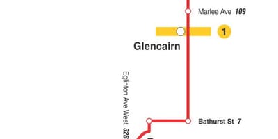 Χάρτης της TTC 14 Glencairn δρομολόγιο Τορόντο