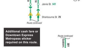 Χάρτης της TTC 143 Downtown / Παραλία Express δρομολόγιο Τορόντο