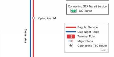 Χάρτης της TTC 15 Έβανς λεωφορείο διαδρομή Τορόντο