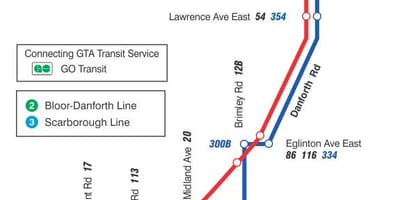 Χάρτης της TTC 16 McCowan δρομολόγιο Τορόντο