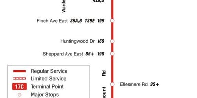 Χάρτης της TTC 17 Birchmount δρομολόγιο Τορόντο