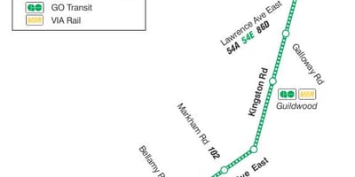 Χάρτης της TTC 198 U T Scarborough Πυραύλων δρομολόγιο Τορόντο