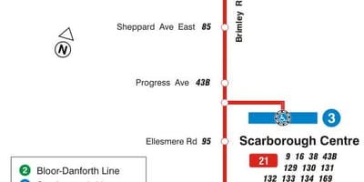 Χάρτης της TTC 21 Μπρίμλεϊ δρομολόγιο Τορόντο