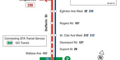 Χάρτης της TTC 29 Dufferin δρομολόγιο Τορόντο