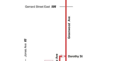 Χάρτης της TTC 31 Greenwood δρομολόγιο Τορόντο
