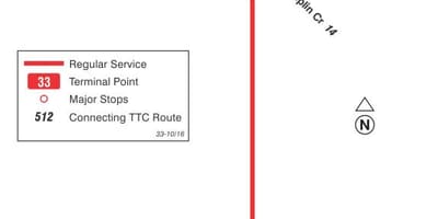 Χάρτης της TTC 33 Forest Hill δρομολόγιο Τορόντο