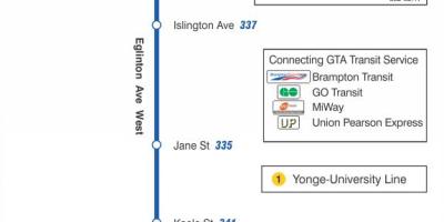 Χάρτης της TTC 332 Eglinton West δρομολόγιο Τορόντο
