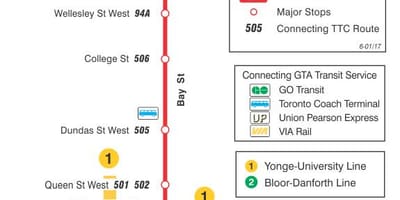 Χάρτης της TTC 6 Bay δρομολόγιο Τορόντο
